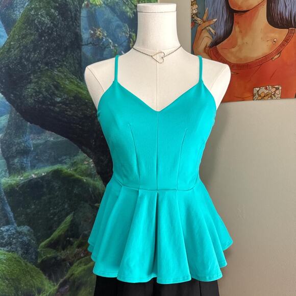 bebe turquoise peplum v neck going out top small y2k glam - Picture 1 of 4